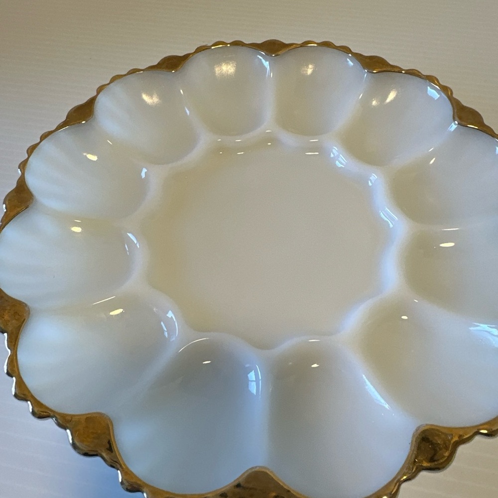 Milk Glass Vintage your gold trim deviled egg dish platter plate